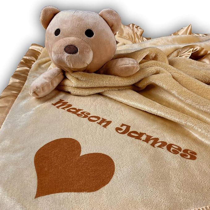 Custom Catch Personalized Teddy Bear Baby Blanket Gift for Boy or Girl - Brown
