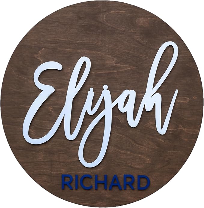 Custom Round Nusery Name Sign, Personalized 3D Baby Name Announcement Sign, Personalized Wooden Wall Plaque, 3D Wall Art for Children & Kids Rooms, Family Name Signs, 30 Colors (Design 1)