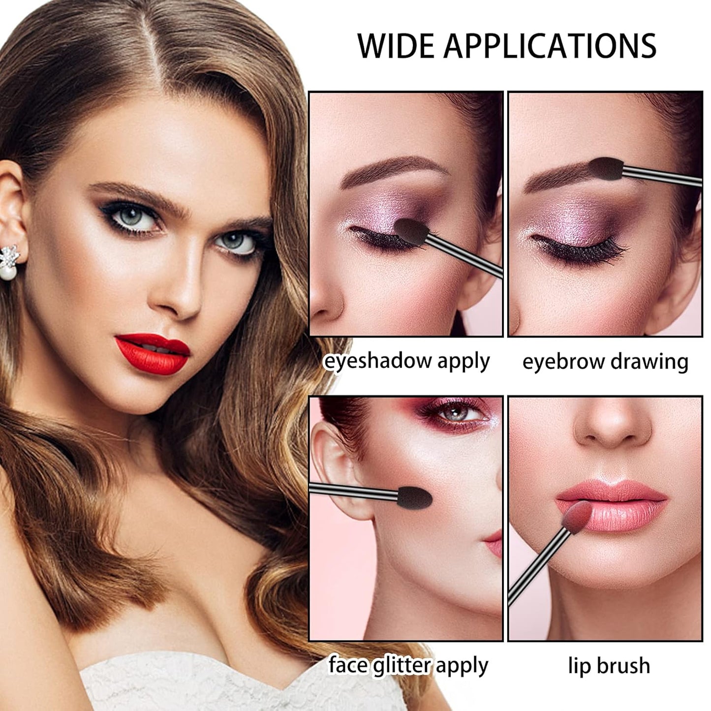 Ponpon 200Pcs Eyeshadow Applicators Dual Sides Eye Sponge Applicators Disposable Eyeshadow Brush for Girls Lady Women Makeup