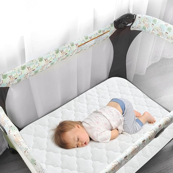 Pack and Play Sheets and Waterproof Pack n Play Mattress Protector Pad Cover 4 Pack Set, Ultra Soft Pack n Play Mattresses Sheets Compatible with Graco Pack n Play, Grey&White