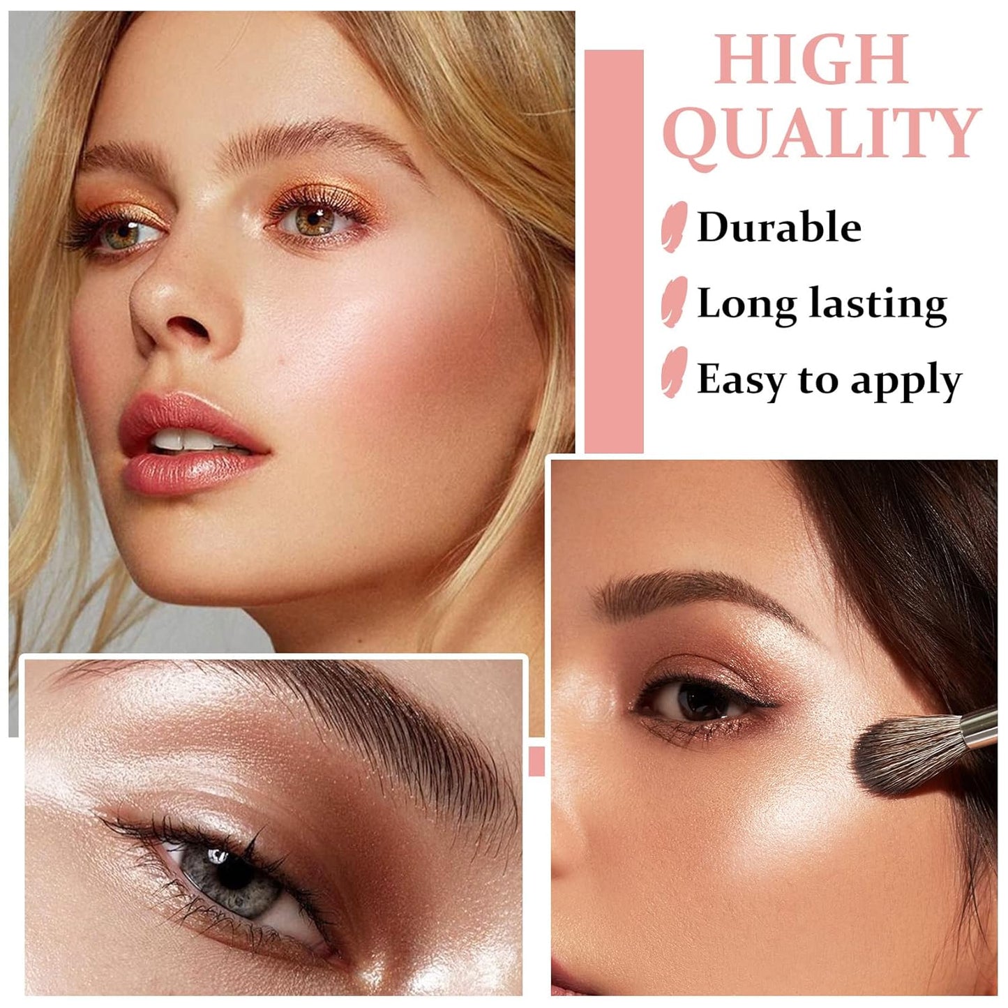 Face Pink Blush Highlighter Makeup Palette Shimmer Contour Waterproof Long-Lasting, Brightens Face Contour Illuminator Highlighters Blush Makeup Palette - 03 Fairy Powder