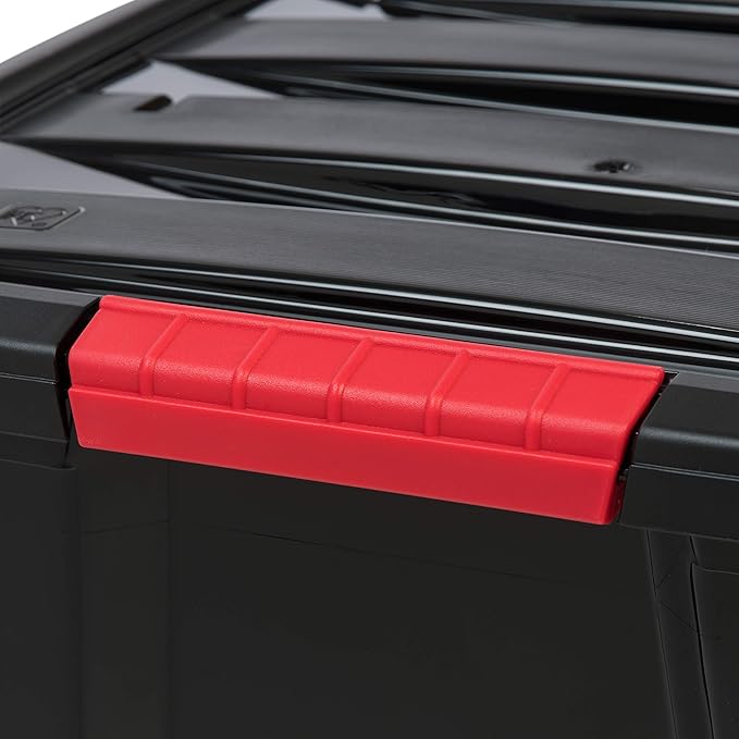 IRIS USA 54 QT Plastic Storage Box with Lid and Latches - 6 Pack - BPA-Free, Garage Organizing Solution, Durable Nestable Stackable Containers, Secure Pull Handle - Black