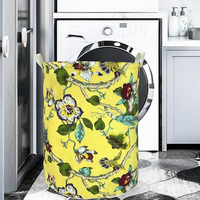 Merdes 19.7’’ Waterproof Foldable Laundry Hamper, Dirty Clothes Laundry Basket, Linen Bin Storage Organizer for Toy Collection (Yellow Flower)