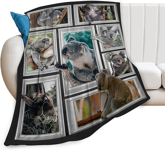 Koala Blanket Funny Koala Gifts for Girls Boys Woman Kids Koalas Lover Throw Blankets Soft Blanket Warm Fleece Flannel Plush Blankets for Bed Sofa Couch 60"x80"