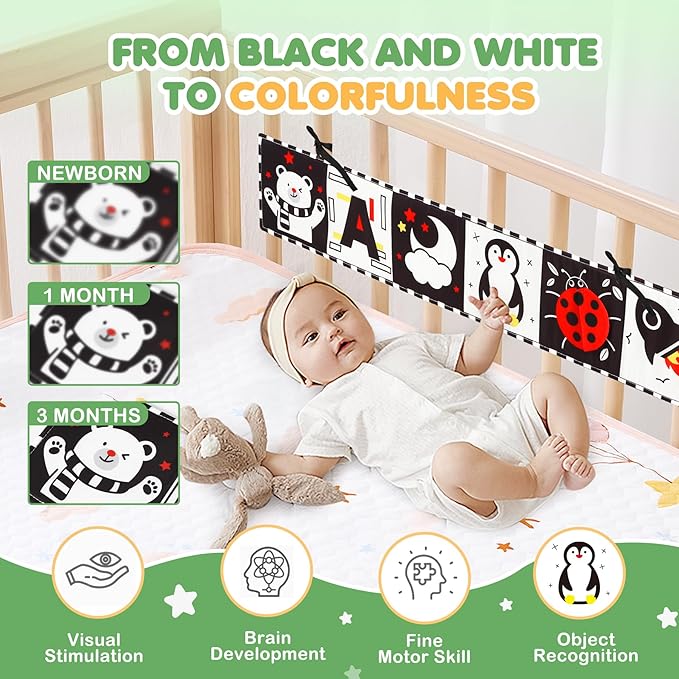 High Contrast Baby Toys for Newborn, Tummy Time Black and White Baby Toys for 0-6 Months, Soft Montessori Visual Stimulation Sensory Infant Book, Boy Girl Shower Gift Christmas Stocking Stuffers