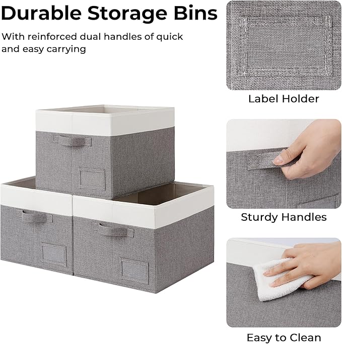 GRANNY SAYS Storage Baskets for Shelves, Fabric Storage Bins for Clothes, Closet Organization Bins, Collapsible Storage Bins with Handles, Decorative Storage Box, Extra Large, 3-Pack
