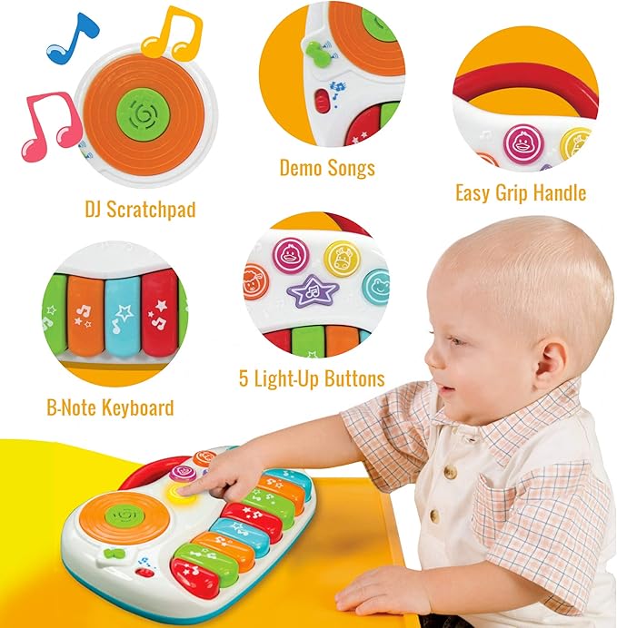 Musical Piano Toy for 1-3 Years Old Toddlers with Keyboard Note, DJ Mixer and Light-Up Buttons - Educational and Fun for Both Boys and Girl