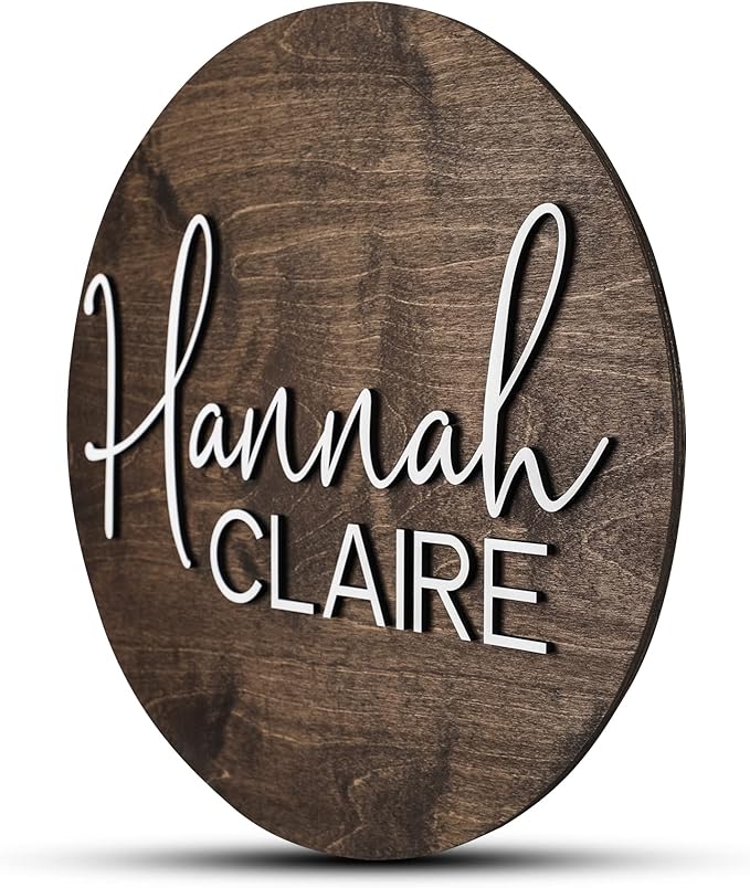 Custom Round Nursery Name Sign, Personalized Wooden Wall Plaque, 12" 18" 24" 30" 3D Wall Art for Children & Kids Rooms, Baby Shower, Hickory Hollow Designs (Hannah Claire)