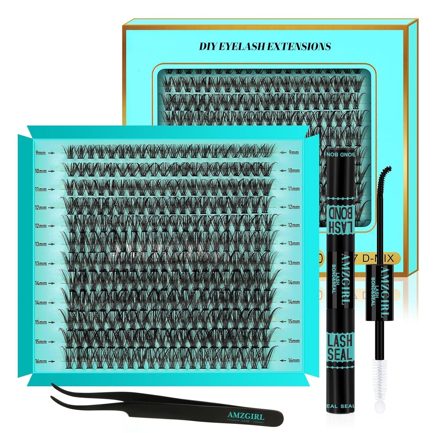 Lash Clusters Kit 240PCS Eyelash Extension Kit D Curl Wispy Clusters Lash DIY Lashes Extensions Kit Natural Individual Lashes Kit with Lash Bond and Seal Eyelash Tweezer(40D,D-Mix9-16mm)