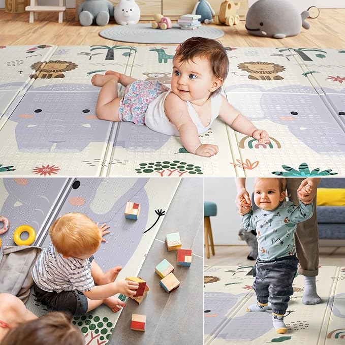 79x71 Extra Large Baby Play Mat for Floor, Foldable Foam Playmat for Babies 0-12 Months & Kids, Non-Toxic Waterproof Baby Mat for Floor, Thick Playpen Mat for Tummy Time Crawling