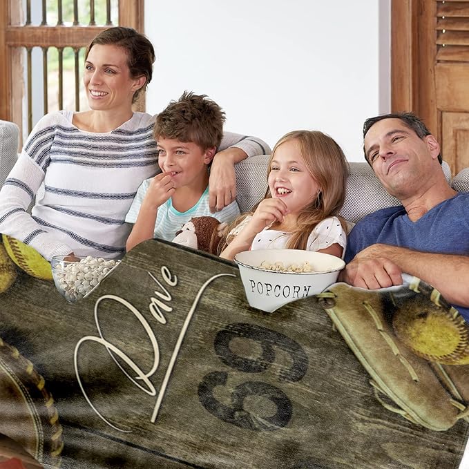 Personalized Baby Softball Bed Blanket: Custom Name and Number Sport Blankets for Toddler Boys Girls Adults Mothers Fathers Birthday Christmas Easter Gift(50x60inch)