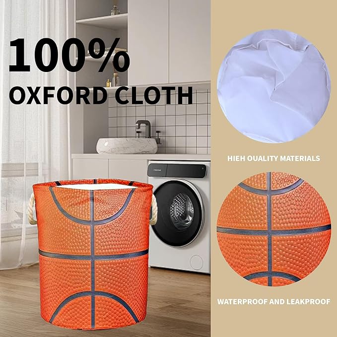 Basketball Laundry Basket Gifts for Boys, Boys' Room Decor Kids Nursery Hamper for Sports Room Basketball Decor 17.7x13.7 Inch
