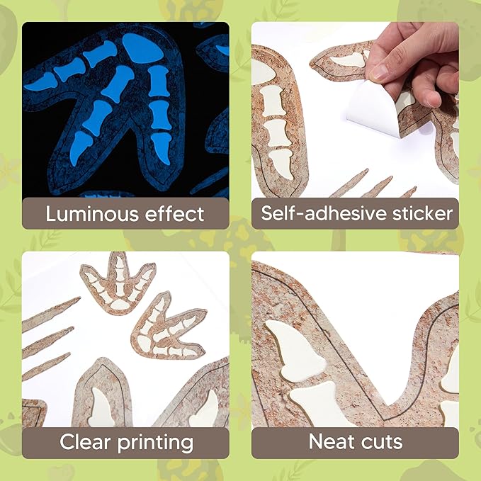 Glow in The Dark Dinosaur Footprints Wall Decals, Peel and Stick Cute Dino Track Stickers for Kids, Removable Dinosaur Wall Stickers for Baby Nursery Bedroom (Blue)