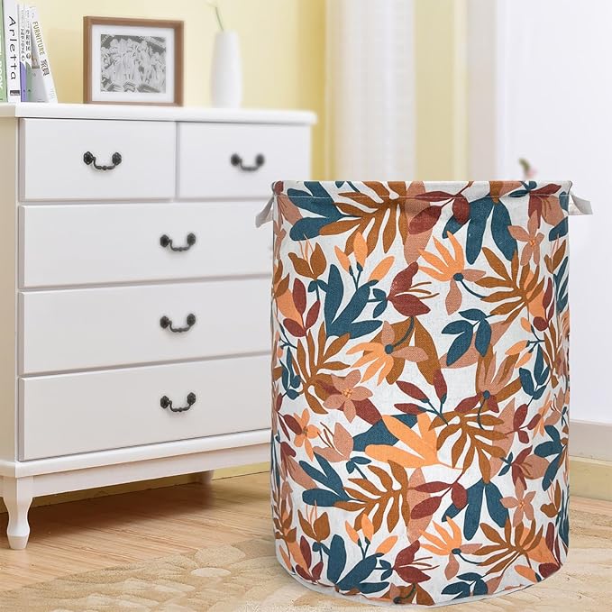 Merdes 19.7’’ Waterproof Foldable Laundry Hamper, Dirty Clothes Laundry Basket, Linen Bin Storage Organizer for Toy Collection (Plant Yellow)