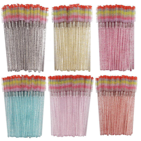 300PCS Disposable Mascara Wands Spoolie Brush Crystal Eyebrow Rainbow Brushes Eyelash Extension Applicator Makeup Kits.myaokue-up(Mix 6 Color)