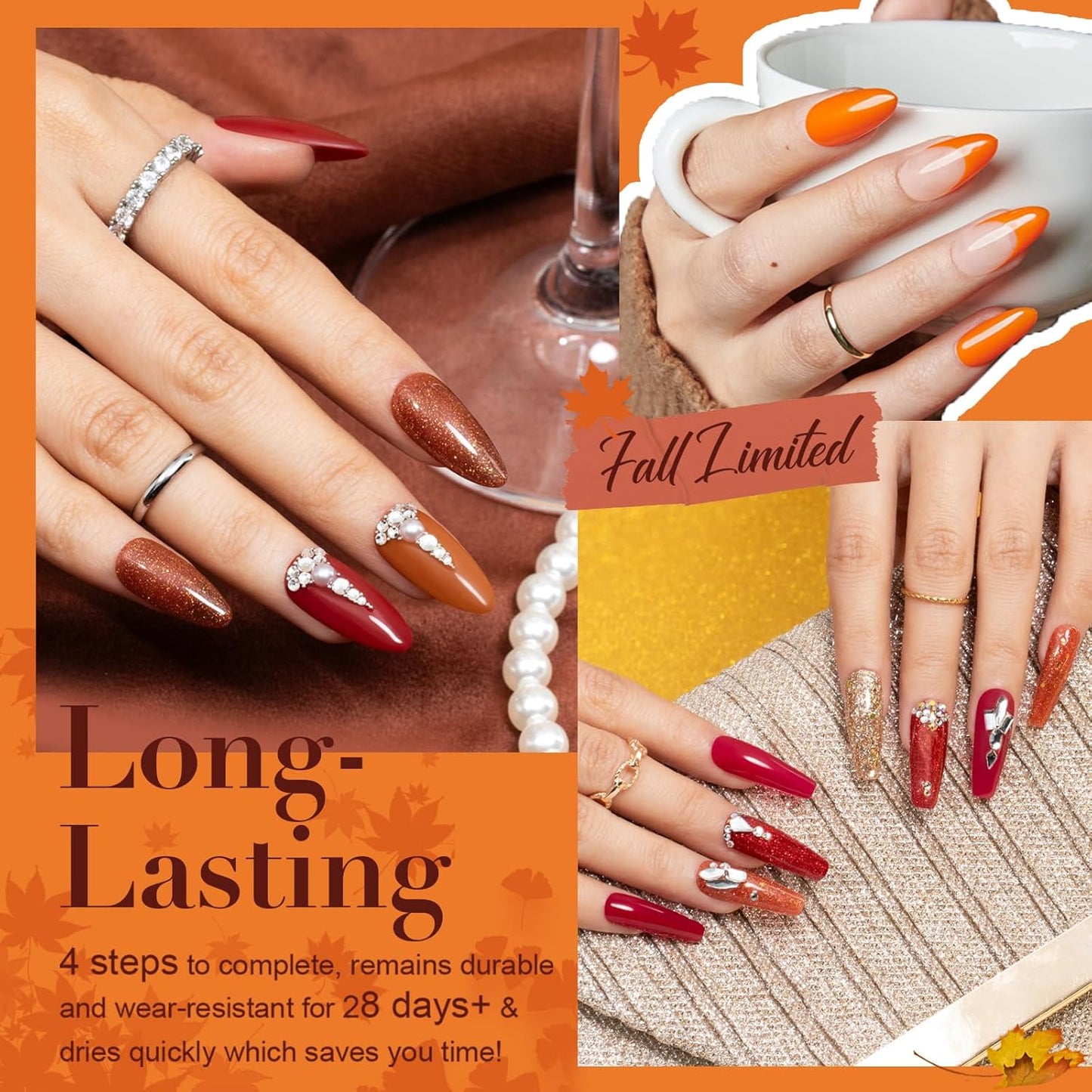 AZUREBEAUTY Dip Powder Nail Kit Starter Fall Autumn Orange Green Glitter Red 20 Colors Acrylic Dipping Powder Liquid Set with Base/Top Coat for French Nails Art Manicure Beginner DIY Salon Home