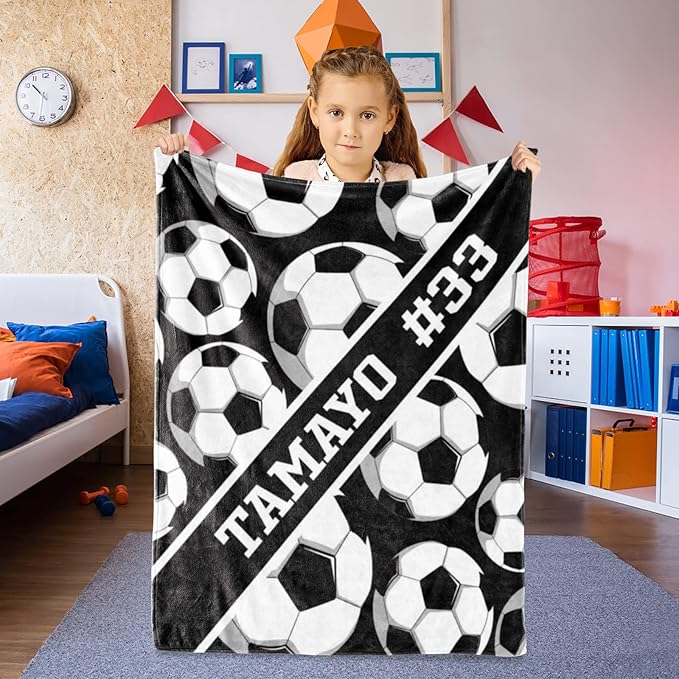 Custom Kids Soft Blanket: Personalized Gift for Soccer Football Basketball Softball Lovers Name and Number - Flannel Toddler Bed Blankets (30X40inch)