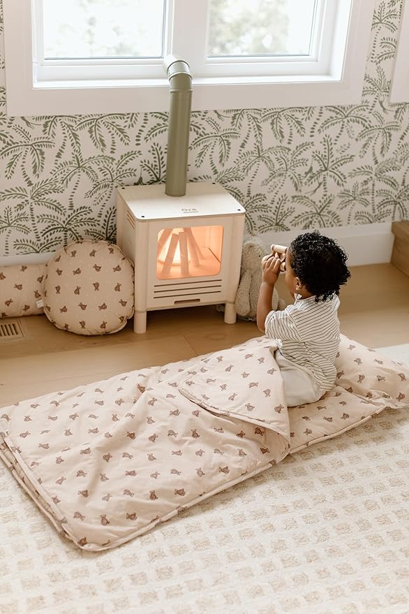Organic Toddler Nap Mat – 100% Cotton Kids Washable Sleeping Mat & Detachable Pillow – Sleeping Bag with Soft 1.5” Pad – Ideal Nap Mat for Daycare, Preschool, & Sleepovers