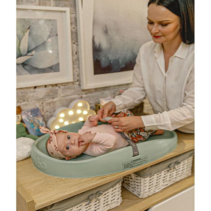 Bumbo 2 Pack Baby Changing Pads for Dresser or Table Top, Portable & Wipeable Non Slip Soft Contoured Diaper Change Station with Harness, Hemlock
