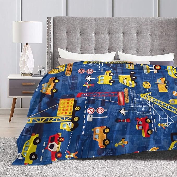Excavator Blanket Construction Decor Throw Blanket Super Soft Flannel Lightweight Fluffy Plush Fuzzy Fleece Toddler Blanket Gifts for Kids Boys Girl Woman for Bed Sofa Bedding 50"X60"
