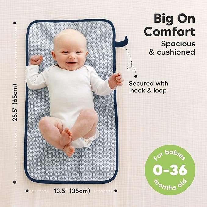 KeaBabies Portable Diaper Changing Pad, Easy Wipe Clean - Foldable Waterproof Baby Changing Mat for Diaper Bag, Compact, Lightweight, 25x13 Newborn, Infant, Baby Changer Travel Essential (Navy Blue)