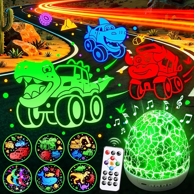 Beast Truck Dinosaur Toys Egg Night Light for Kids 【15 Sounds & 6 Films】 Beast Trucks for Boys Age 3-7 [31 Colors & Remote Control] Dinosaur Toys for Kids 3-5 Egg Light for Nursery Dino for Boys Toys