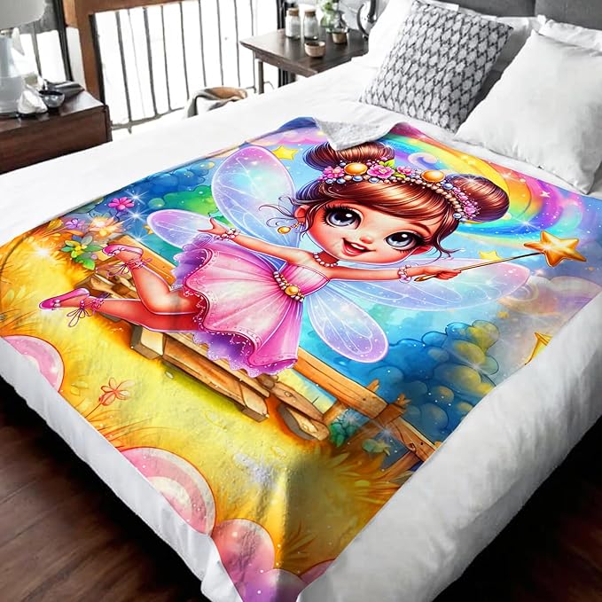 Blanket for Girls, Fairy Throw Blankets Gift for Toddler Kids Daughter 40x50 Inches Soft Cozy Cute Throw for Sofa Couch Living Room Bed Trip