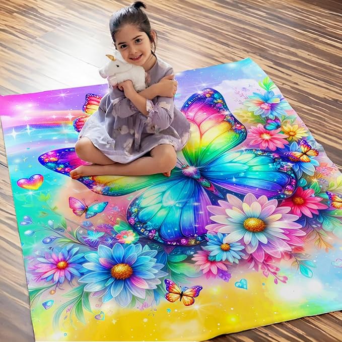 Girls Butterfly Blanket Gift, Throw for Kids Teens Adults 50x60 Inches Soft Warm Throw Blankets for Sofa Couch Bed Travel Aesthetics Decor Stuff