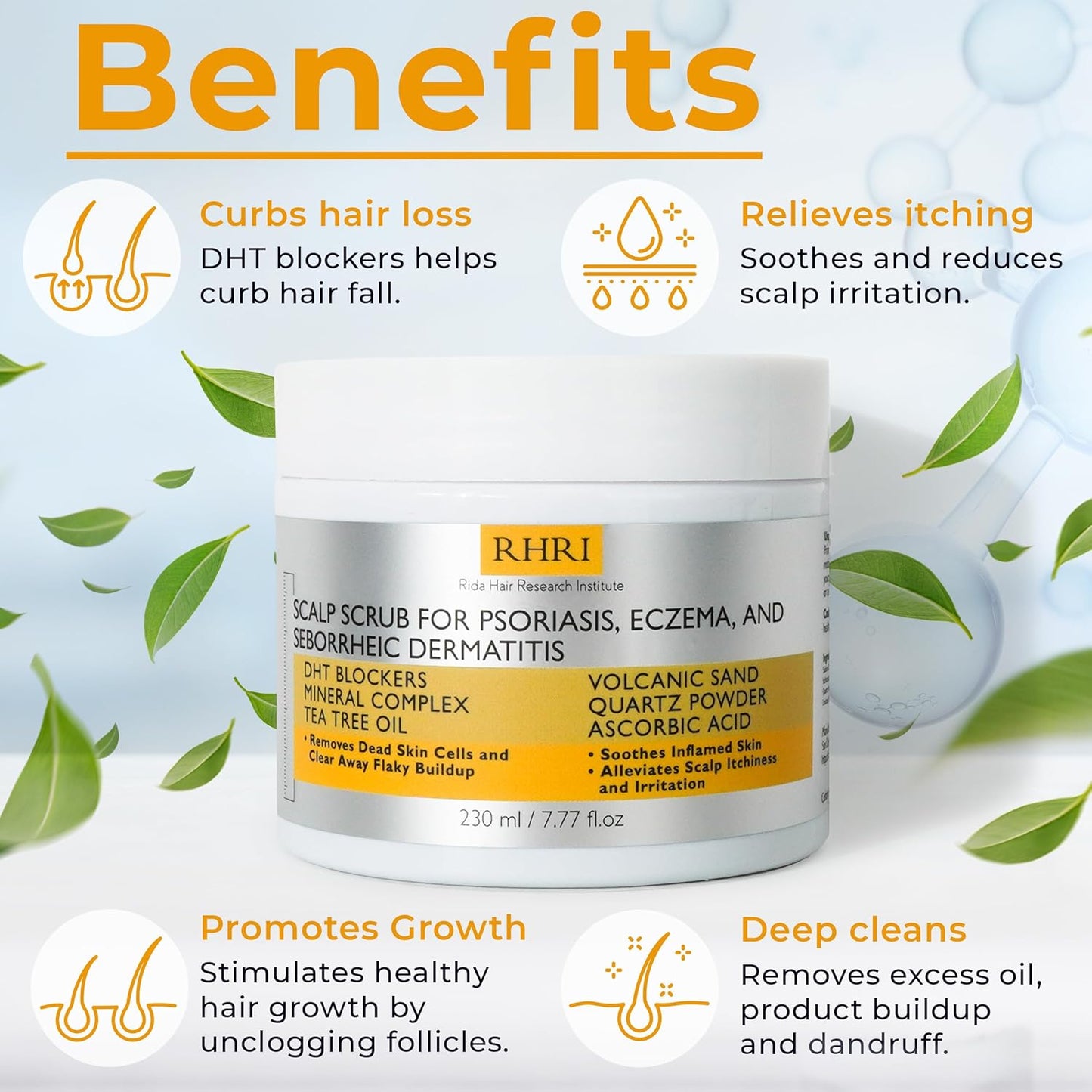 Anti Fungal Pre Shampoo Scalp Scrub for Psoriasis, Eczema & Seborrheic Dermatitis | DHT Blockers, Mineral Complex & Tea Tree Oil | Soothes Scalp and Promotes Hair Growth for Men & Women