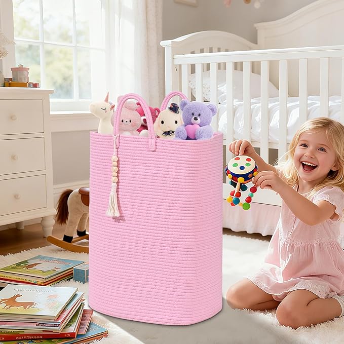 Woven Laundry Basket for Clothes, 65L Large Rectangle Laundry Hampers, Nursery Storage Basket for Toys, Tall Dirty Clothes Hamper for Bedroom Aesthetic, Bathroom, Laundry Room