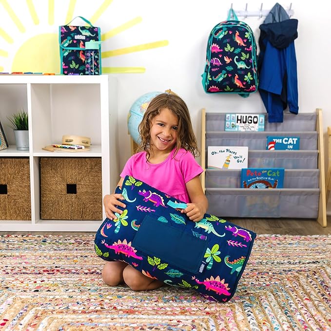 Wildkin Kids Microfiber Nap Mat – Soft Sleep Mat with Pillow, Ideal for School & Travel - Darling Dinosaurs