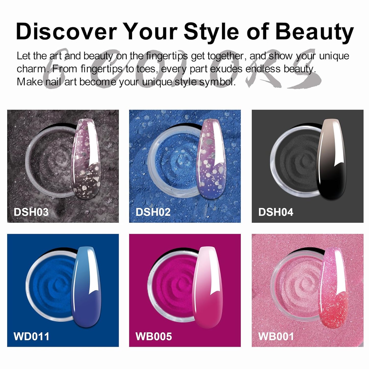Color Changing Dip Powder Nail Kit Starter, 6 Colors Dipping Powder Kit With Base & Top Coat/Activator/Brush Saver,Glitter Pink Blue Purple Mood Temperature Change, No Needed Nail Lamp Curing