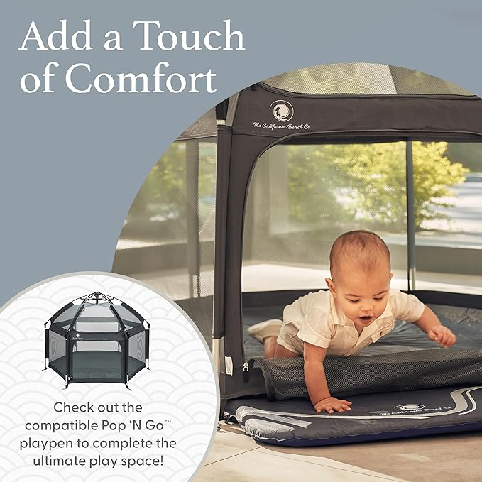 Baby Playmat for The Pop 'N Go Baby Playpen - 1.3" Thick Self-Inflating Playmat for Placement Underneath Pop 'N Go Playpen or for Standalone Usage - Soft and Comfy Portable Pad w/Travel Bag