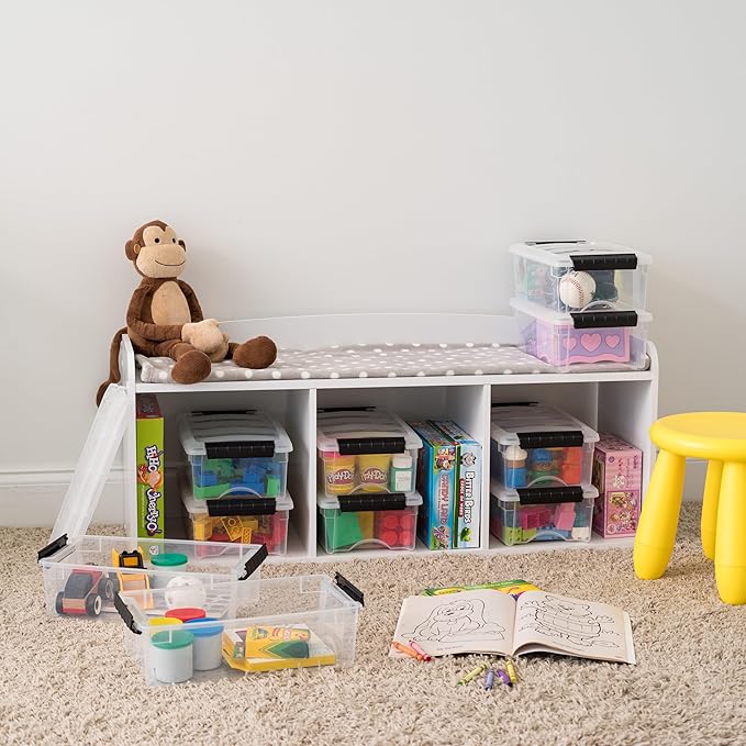 IRIS USA 6-Pack Storage Bins with Lids, 6 Quart, Made in USA Stackable See-Through Organizing Solution Latches Durable Nestable Containers Secure Pull Handle, BPA-Free Plastic