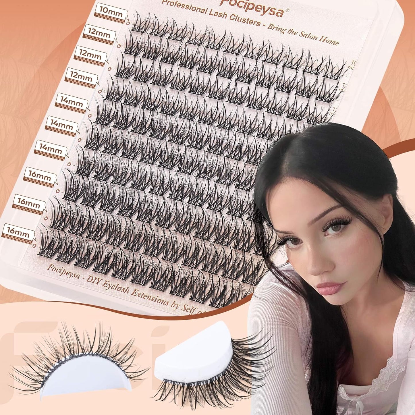 Focipeysa Wispy Lashes Extension 10-16mm Clusters Eyelash Natural Eyelash Clusters Anime Lash Clusters CD Curly Lash Extensions Waterproof Individual Lash Extensions DIY Lashes at Home