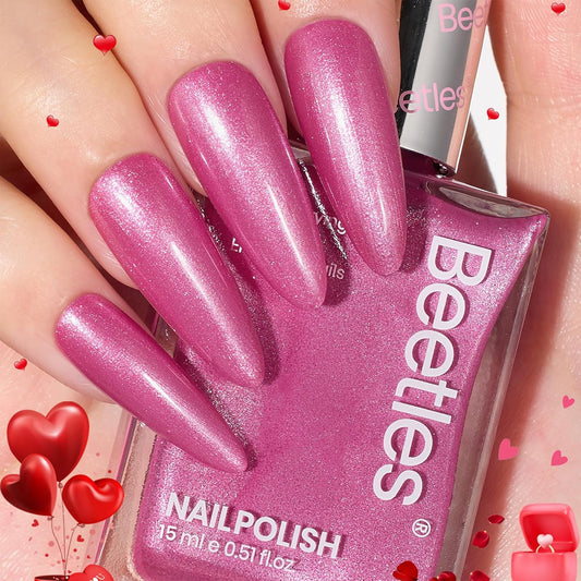 Beetles 1Pcs 15ml Hot Pink Nail Polish: Fast Drying & Long Lasting Nail Polish Romantic Reverie Nail Nail Lacquer Shimmer Art Effect for Grils Women Gifts