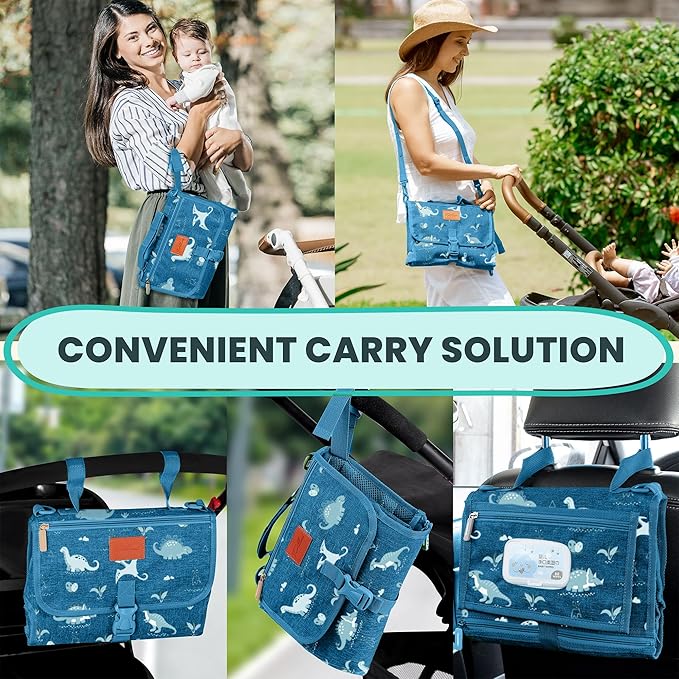 Portable Changing Pad for Baby, Travel Diaper Changing Pad for Newborn, Large Waterproof Baby Changing Mat, Foldable & Detachable Diaper Changing Station with Baby Wipes Pockets, Baby Stuff by Pillani