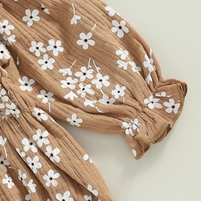 2pcs Infant Baby Girls Romper Dress Headband Long Sleeve Clothing Flowers Newborn Boho Girl Outfit Jumpsuit Clothes