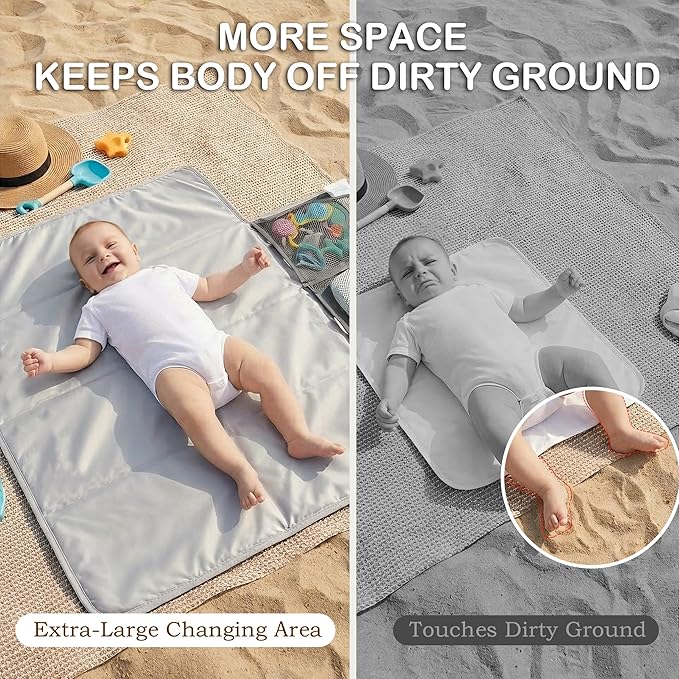 Large Portable Diaper Changing Pad - Waterproof Foldable Baby Travel Changing Mat with Storage Pockets & Wipes Bag, Lightweight, One-Hand Fold, Crossbody Strap for Parents,Infant Travel Station Kit