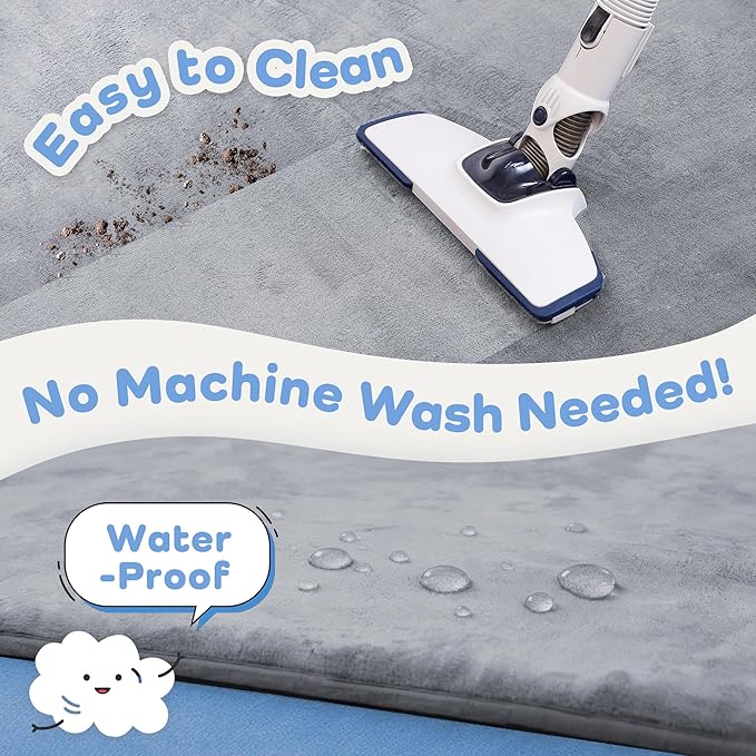 1.3" Thick Baby Floor Play Mat 50x50, Basic Padded Foam Mat for Tummy Time Crawling, Non Slip Cushioned for Babies Toddlers Infants Kids (Light Grey)