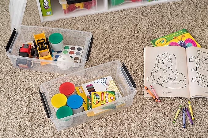 IRIS USA 6-Pack Storage Bins with Lids, 6 Quart, Made in USA Stackable See-Through Organizing Solution Latches Durable Nestable Containers Secure Pull Handle, BPA-Free Plastic