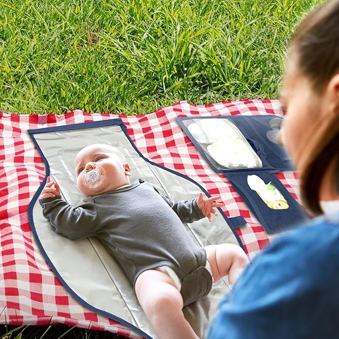 Portable Changing Pad for Baby, Travel Diaper Changing Pad for Newborn, Large Waterproof Baby Changing Mat, Foldable & Detachable Diaper Changing Station with Baby Wipes Pockets Baby Stuff by Pillani