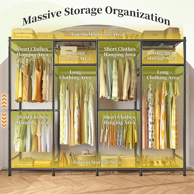 Raybee Clothes Rack with Cover Heavy Duty Clothing Racks for Hanging Clothes Adjustable Metal Portable Closet for Bedroom 77.9" W x 15.7" D x 76.8" H Black