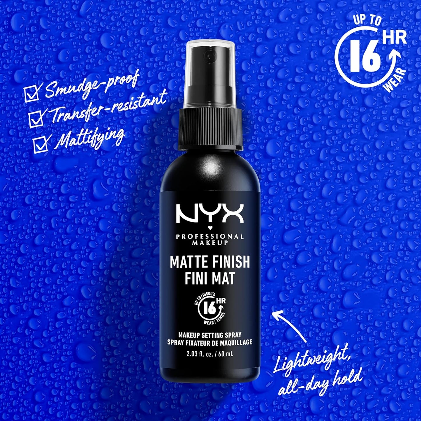 NYX PROFESSIONAL MAKEUP Makeup Setting Spray - Matte Finish, Long-Lasting Face Mist for up to 16HR Wear, Vegan Formula