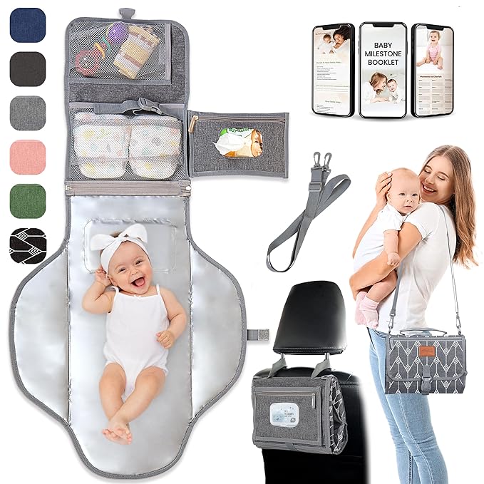 Portable Changing Pad for Baby Shower Gifts & New Mom Gifts, Travel Diaper Changing Pad for Newborn, Large Waterproof Baby Changing Mat, Foldable & Detachable Diaper Changing Station by Pillani