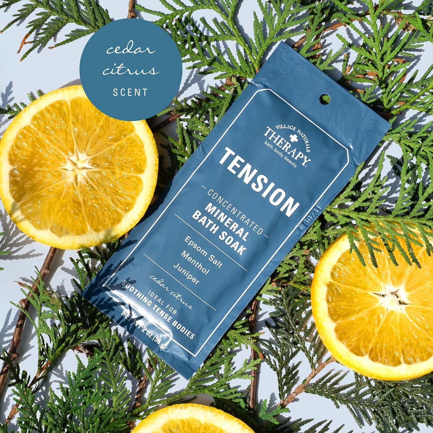 Village Naturals Therapy Tension Concentrated Mineral Bath Soak, Cedar Citrus Scent, 2 Oz, Pack of 12