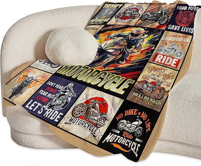 Motorcycle Blanket Ride Gifts for Girls Motorcycle Rider Boys Woman Kids Motorcycles Lover Sport Throw Blankets Soft Blanket Warm Fleece Flannel Plush Blankets for Bed Sofa Couch 50"x60"