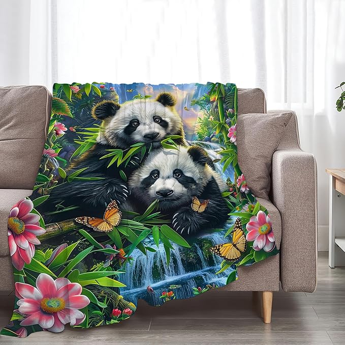 Panda Blanket Funny Pandas Gifts for Girls Boys Woman Kids Cute Panda Lover Bear Throw Blankets Soft Warm Fleece Flannel Plush Blankets for Bed Sofa Couch 40"x50"