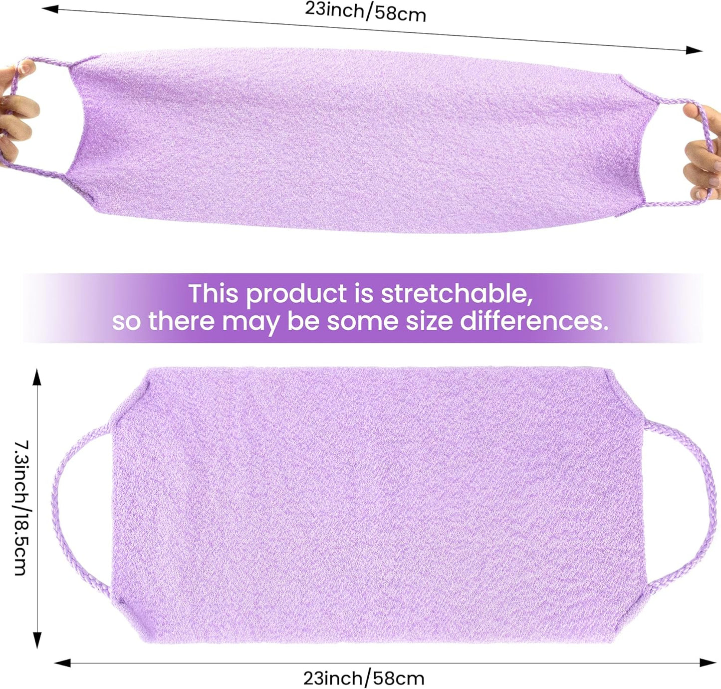 3 Pcs Double-Sided Back Exfoliator Body Scrub Towel, Exfoliating Back Scrubber with Handles,Exfoliating Washcloth Bath Tool in Shower, Stretchable Back Washer to Deep Cleans Skin (Purple)
