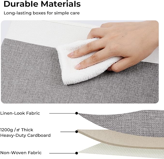 GRANNY SAYS Fabric Storage Bins, Closet Storage Bins for Clothes, Shelf Storage Baskets with Handles, Collapsible Storage Boxes, Decorative Storage Containers, Gray and White, Large, 3-Pack